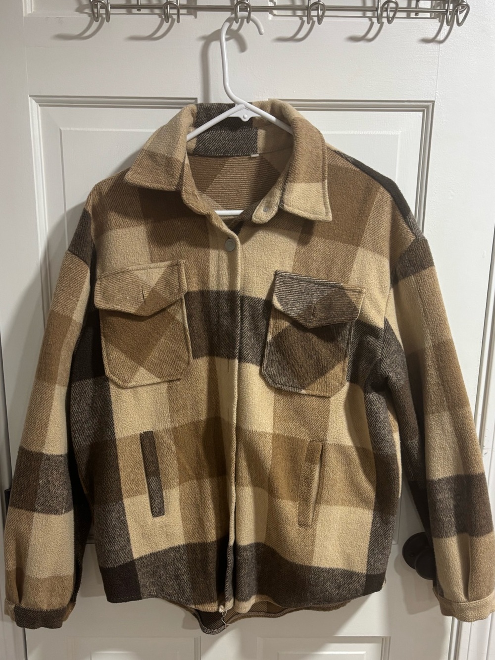 Women’s Plaid Wool-Blend Shacket Jacket - Brown/Tan